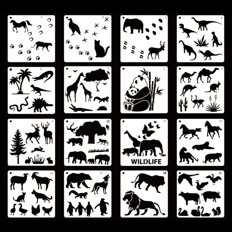 

16 Pcs Painting Template Hollow Out Theme Stencil Halloween Party Decoration Graffiti Tools for Home School