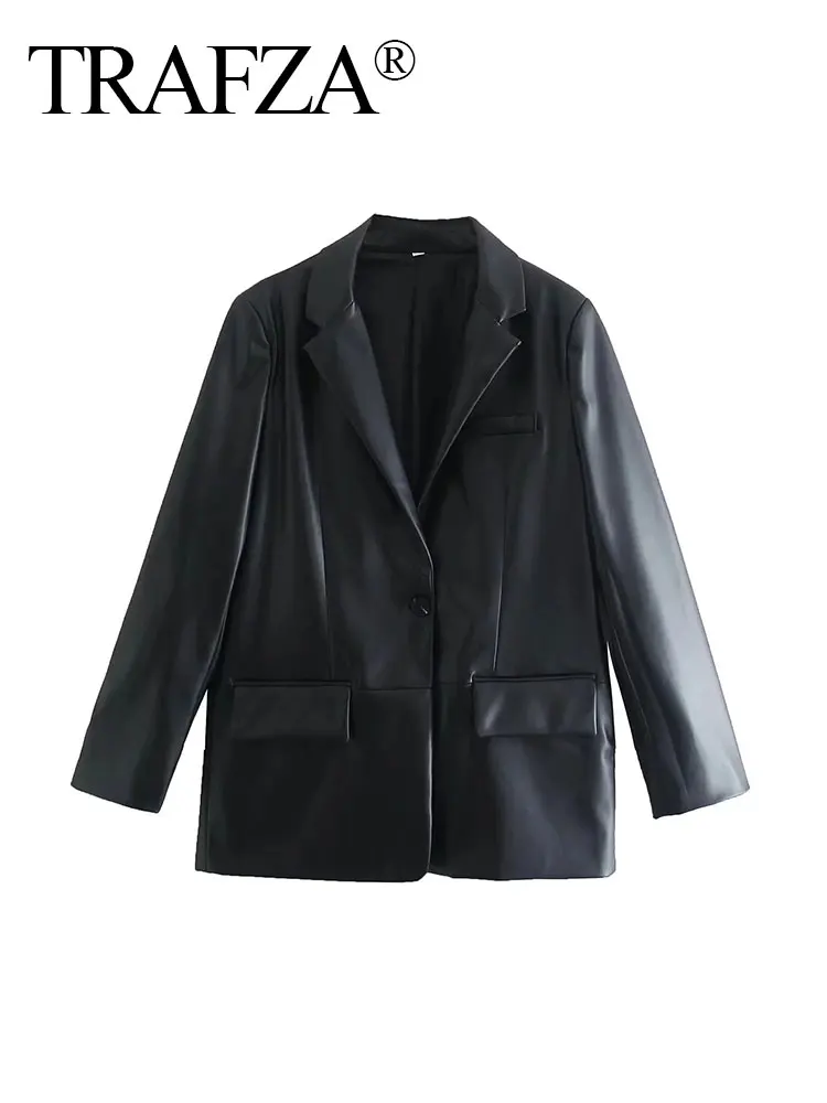 

Женский блейзер из искусственной кожи, с длинным рукавом, на одной пуговице