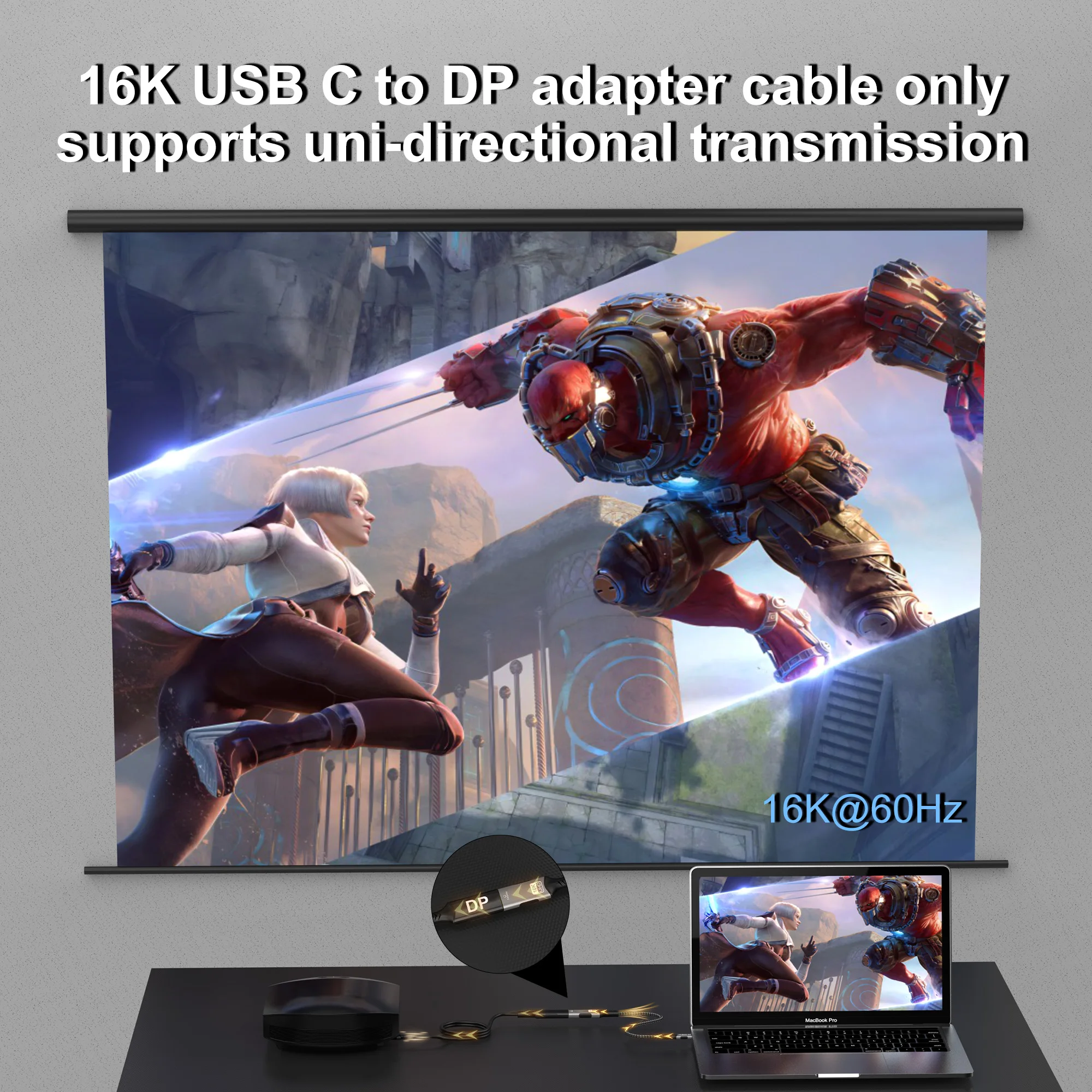 Фото Кабель 16K Type C — DisplayPort Переходник USB C «папа» — «мама» DP 80 Гбит/с (DSC) DP 2.1 для игрового монитора, ноутбука, ПК, ТВ №5