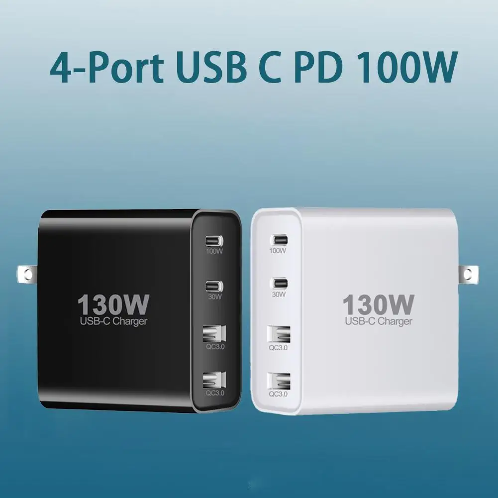 

130W GaN Wall Charger 4-Port USB C PD 100W PPS 30W QC3.0 Fast Charging For MacBook Pro/Air IPad IPhone 14/13/12 Galaxy