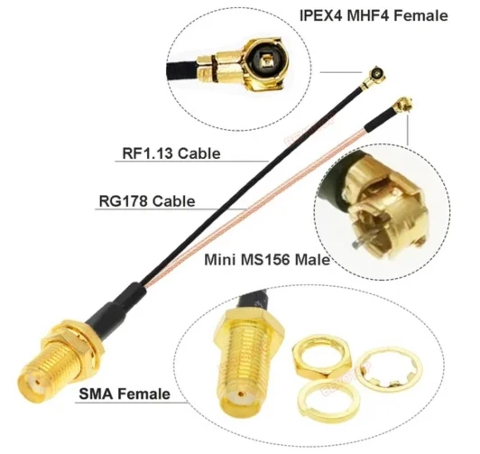 Кабель-удлинитель с гнездом SMA на Мини MS156 Male + IPEX4 MHF4 Female RG178 RF1.13, 1 шт.