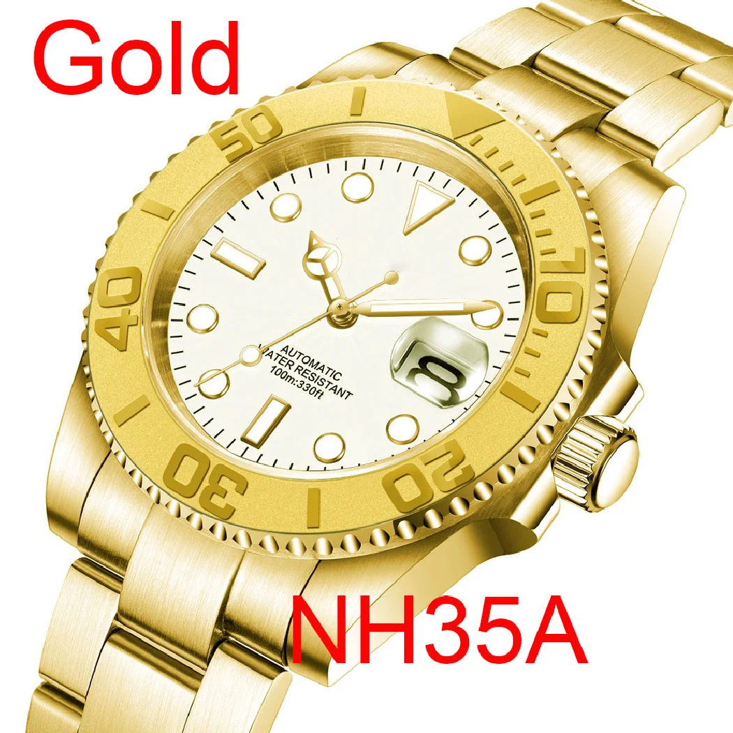 

Часы мужские с логотипом на заказ, золотистые, NH35A