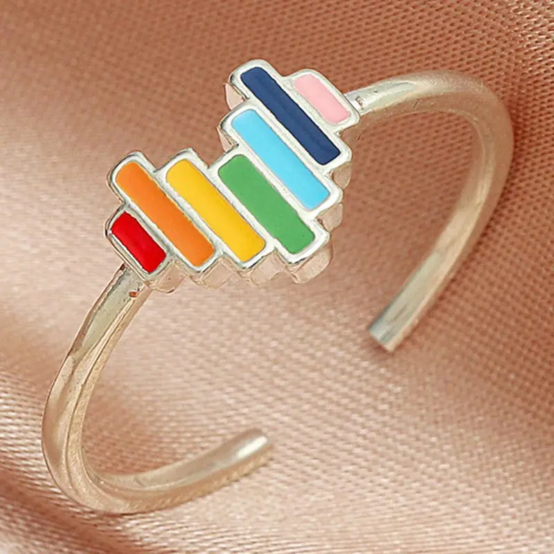 

Korean Style Rainbow Heart Adjustable Rings for Women Girls Trendy Drop Oil Open Finger Ring Party Jewelry Accessories Gifts