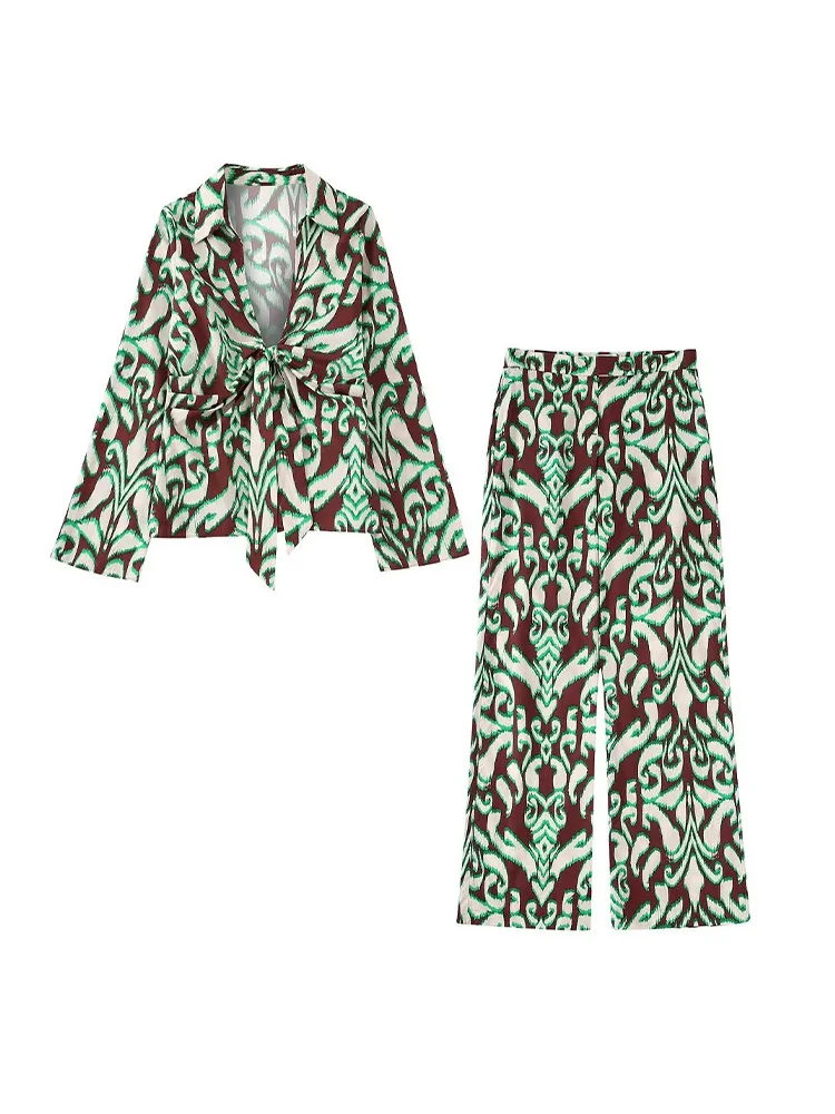 

ZAA Лето 2022 Женская мода Ретро Повседневный V-образный вырез однобортный ремень спереди плиссированный высококачественный принт шикарный дл...