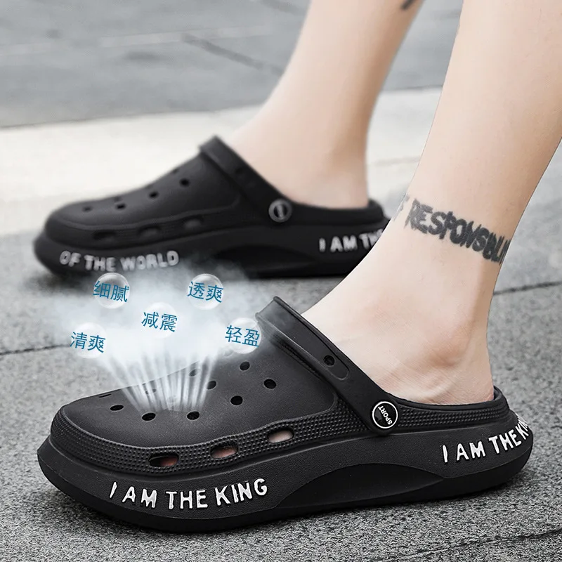 

Мужские мюли для сада и пляжа, дышащие Нескользящие тапки, повседневные сандалии, клоги, летняя обувь, 2023