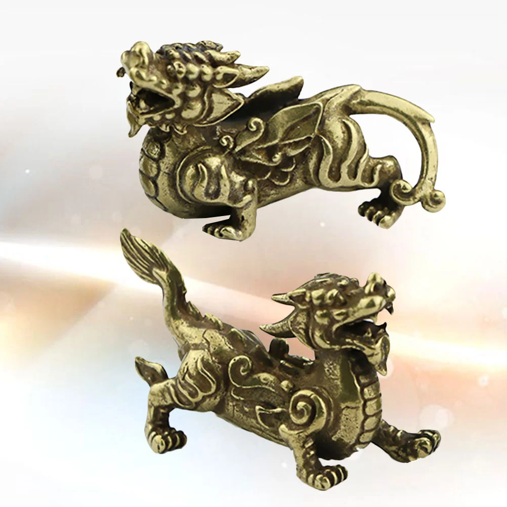 

1 Pair Brass Pi Yao Figurine Chinese Ornament Evil Spirits Statue Amulet Symbol of Wealth for Good Protection Home Decor