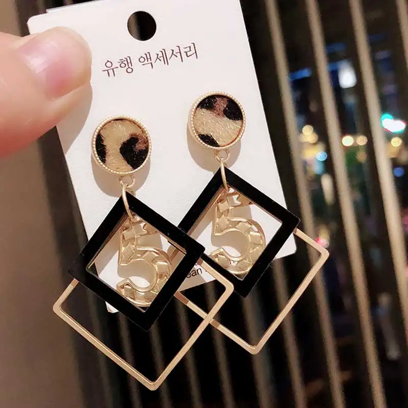 Модные модные серьги с буквой 5 золотой цвет тупая краска висячие цифрами