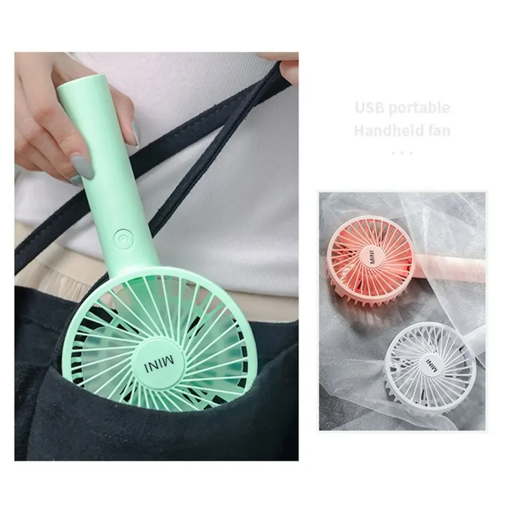 Портативный USB-перезаряжаемый мини-ручной вентилятор с основанием — 3 режима для