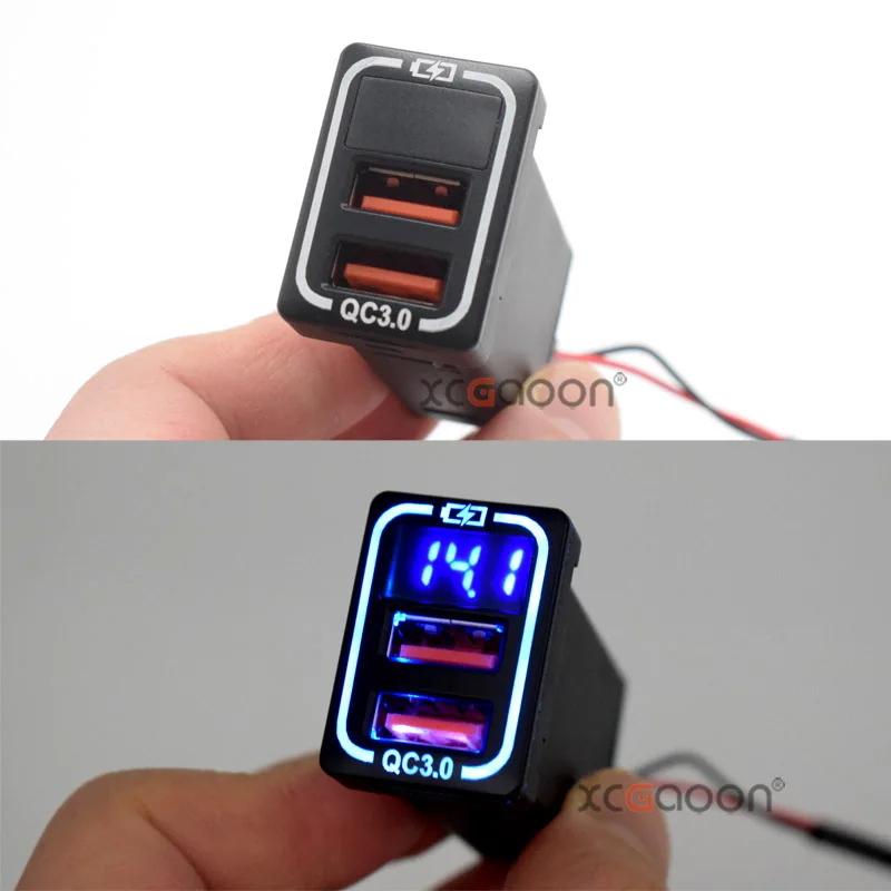 Фото Тип-C PD Dual 2 USB QC3.0 Адаптер быстрого автомобильного зарядного устройства для мобильного телефона со светодиодным вольтметром для Toyota Camry Land Cruiser RAV4 Corolla №4