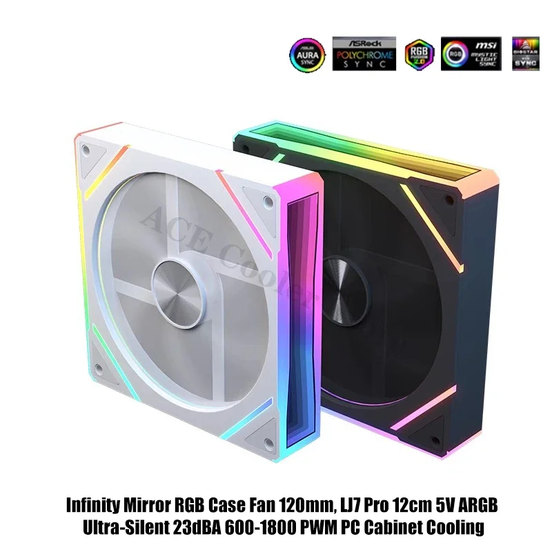 Зеркальный бесшумный RGB-вентилятор 120 мм 12 см 5 В 23dBA 600-1800 PWM для охлаждения шкафа LJ7