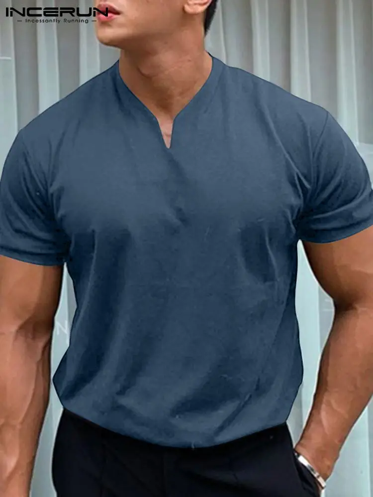 

Men T Shirt V Neck Short Sleeve Streetwear Summer Solid Color Basic Men Clothing 2022 Fashion Cozy Casual Camisas S-5XL INCERUN