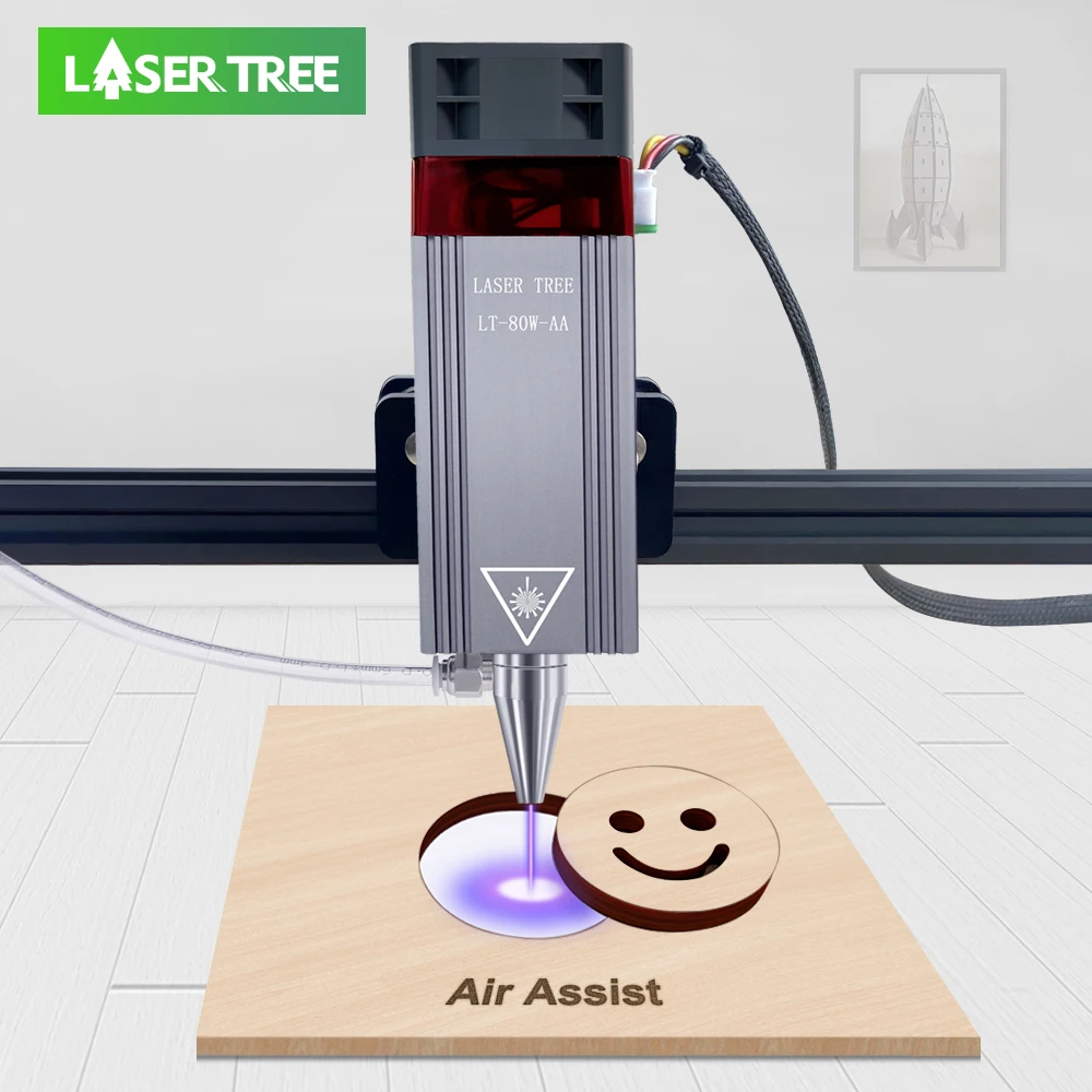 LASER TREE 80W TTL Laser Module with Air Assist Laser Head for CNC Laser Engraving Cutting Machine 450nm Blue Light Wood Tools