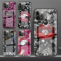 queen luxury diamond glass funda case for apple iphone 11 12 13pro 8 7plus xr x xs tempered cell phone coque se 2020 6 6s cover