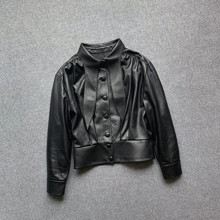 2022 Spring And Autumn Women Real Leather Jacket Soft Rabbit Ears Slim Genuine Sheepskin Coat E19