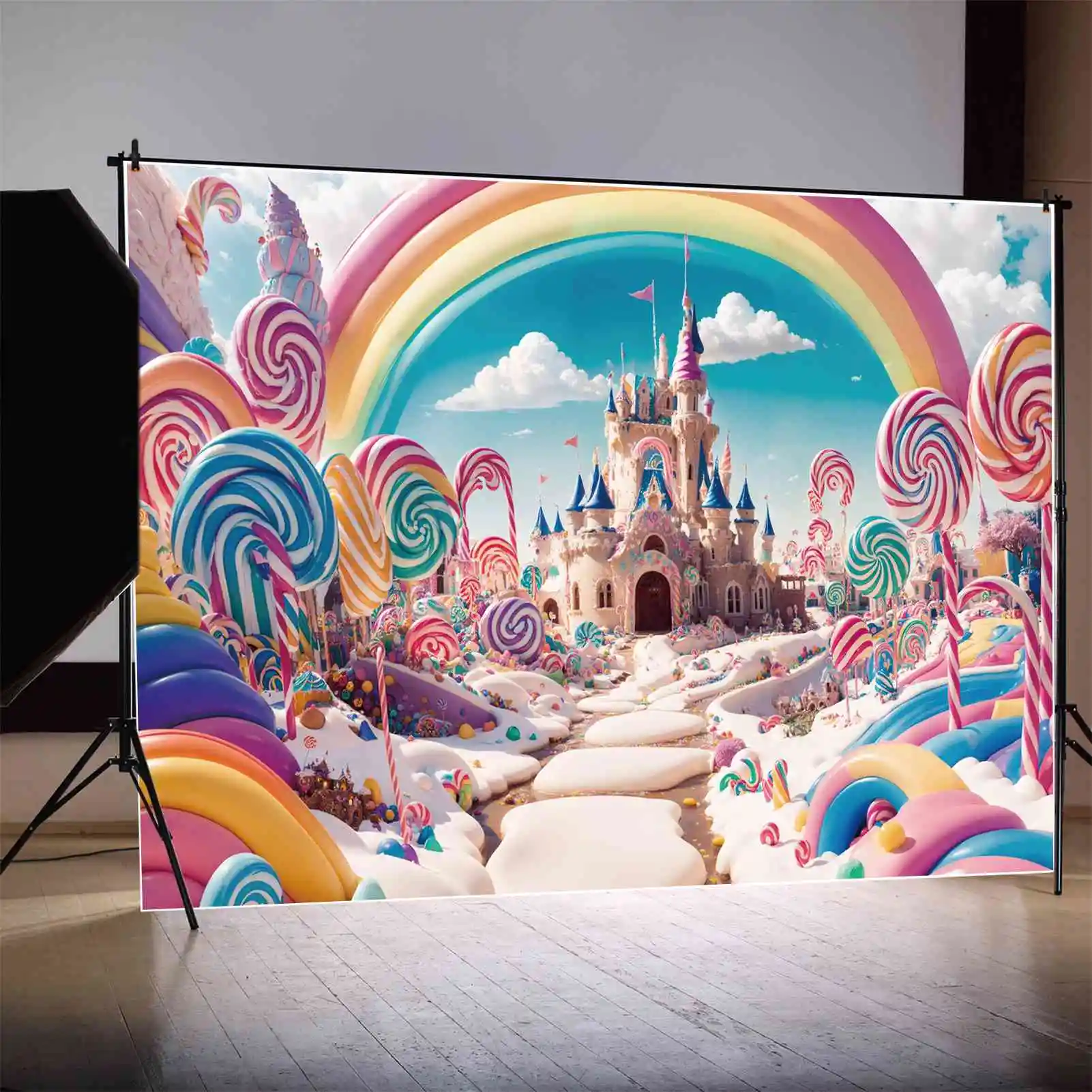 

Rainbow Castle Candyland Photography Backdrops Birthday Party Personalized Kids Photo Booth Photographic Backgrounds Banners