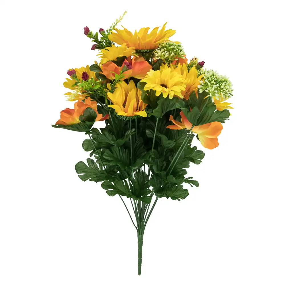 

21.5" Yellow Sunflower and Daisy Artificial Floral Bush Wedding Party Vase Home Autumn Decoration Fake Flower