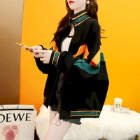 2022 spring autumn thin coat korean style stand up collar cardigan jackets women color block stitching loose casual jacket trend