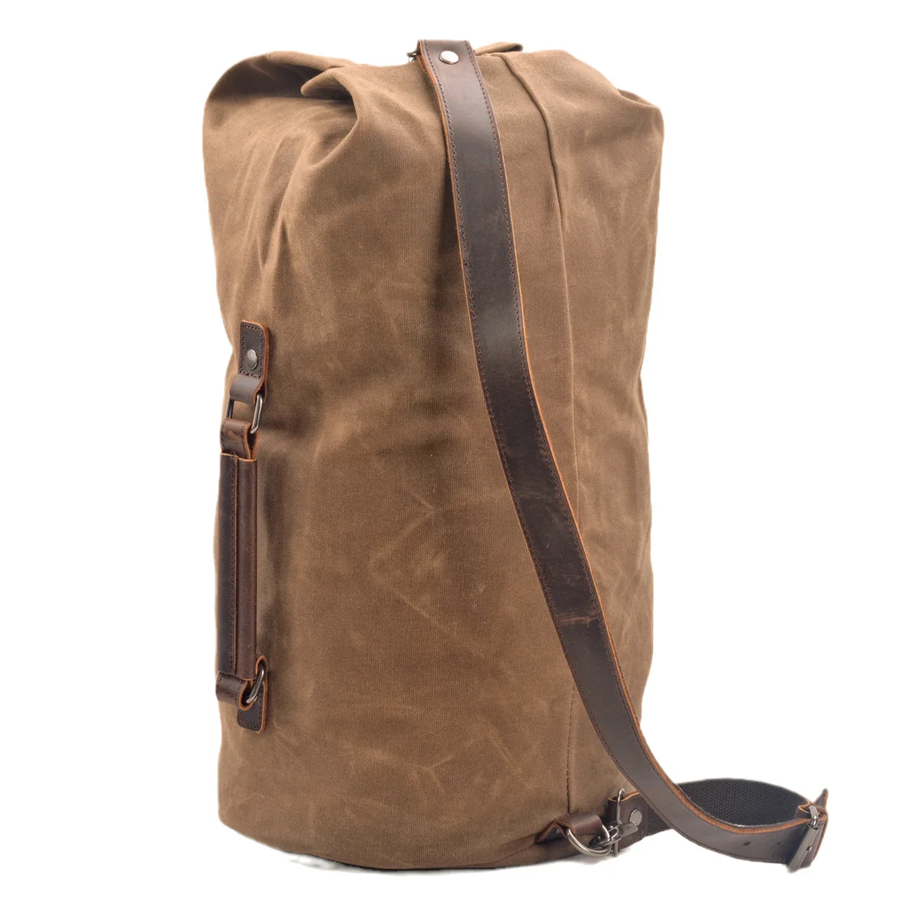 

Waterproof waxed Canvas Backpack large capacity bucket bag cylinder mountaineering backpack military