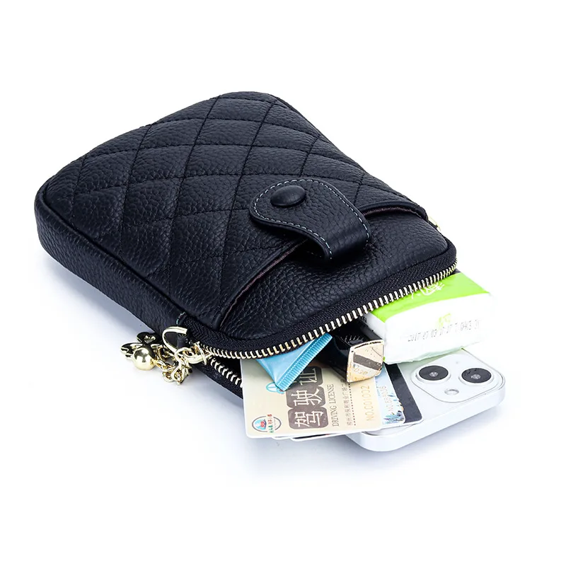 X9918 New Vertical Practical Diamond Pattern Top Layer Cow Leather Versatile Lady Single Shoulder Mobile Phone Crossbody Bags