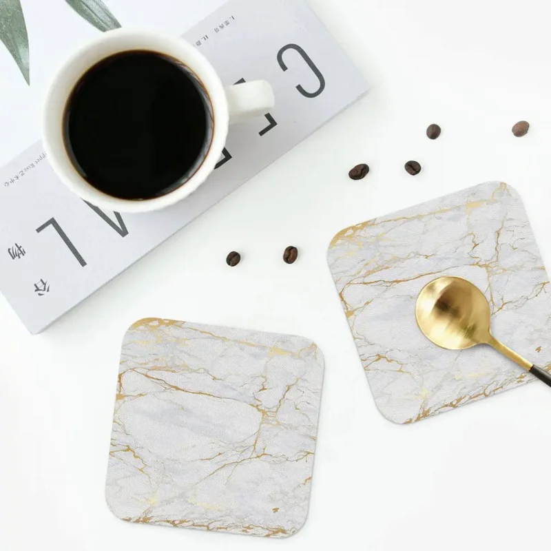 

White And Gold Marble Coasters Kitchen Placemats Waterproof Insulation Cup Coffee Mats Decor Home Tableware Pads Set of 4