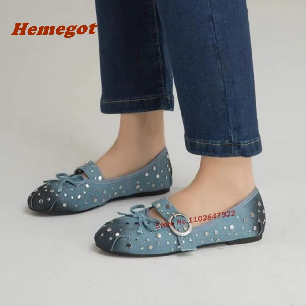 

Балетки с заклепками на плоской подошве, Туфли Мэри Джейн, женские осенне-зимние туфли-лодочки с узлом и пряжкой, повседневные туфли с круглым носком для танцев