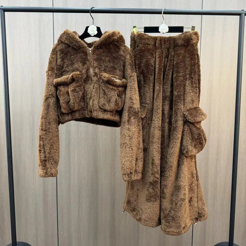 [ZOCI] Новая зимняя плюшевая куртка с капюшоном и длинными рукавами карманами