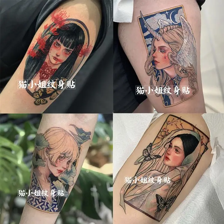 

Girl Tattoos Set Temporary Waterproof Tattoo Stickers Angel Carnival Retro Geisha Cheap Goods Tatoo Cute Tatto Art Sticker