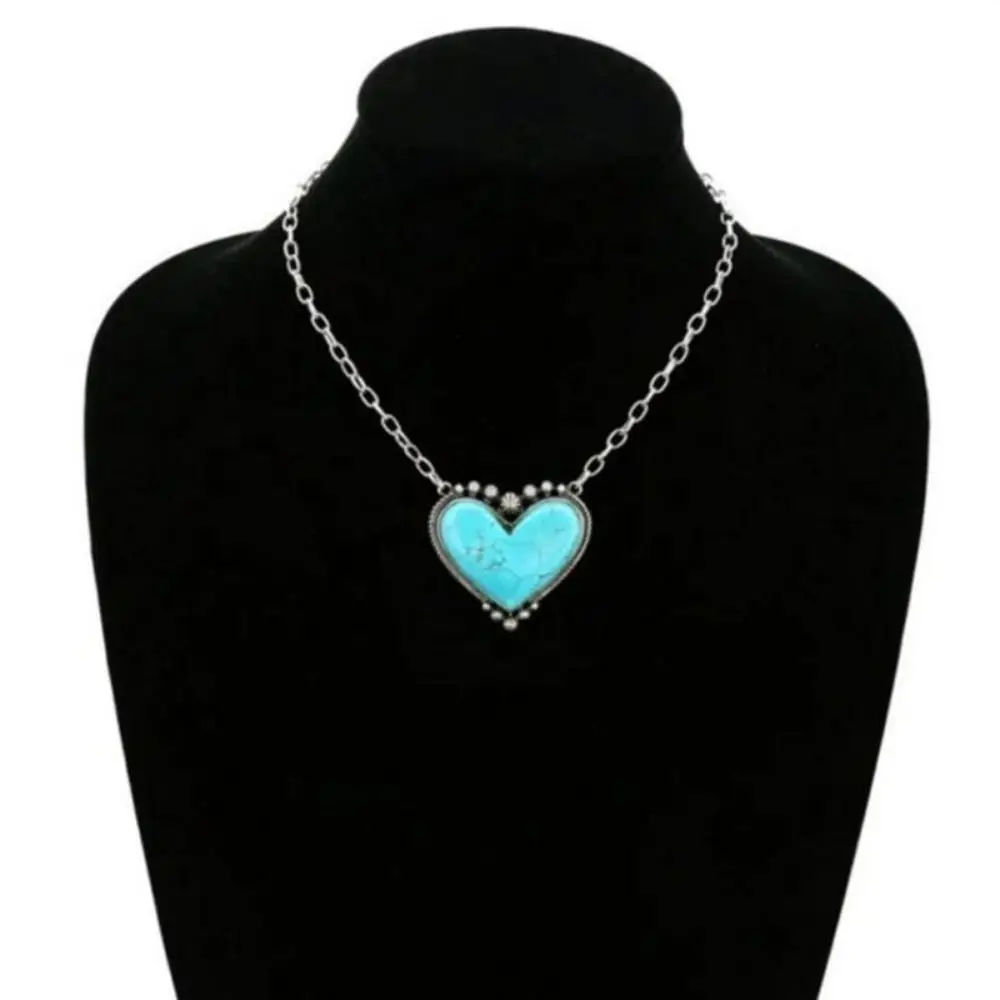 

Faux Turquoise Heart Shape Pendant Quartz Healing Gemstone Necklace Adjustable Turquoise Ring