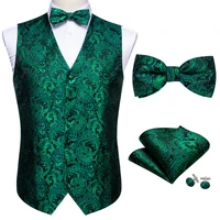 green floral silk vest waistcoat men suit vest silver butterfly handkerchief cufflinks bowtie vest barry wang business design