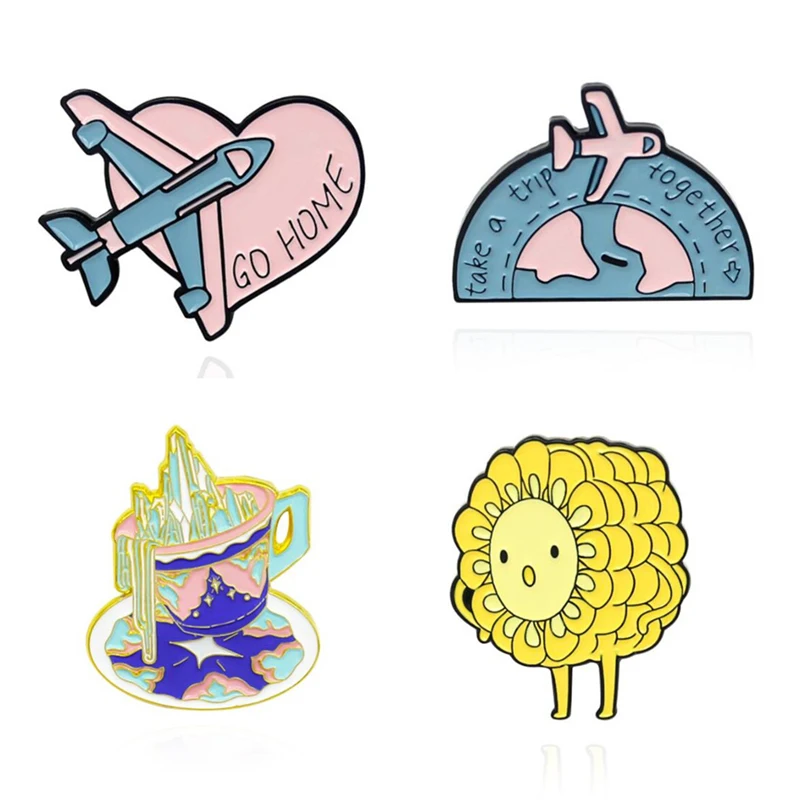 

Corn Cup Enamel Badges Lapel Pins Airplane Style Cartoons Anime Brooches For Women Cute Metal Fashion Hijab Pins For Pinup Dress