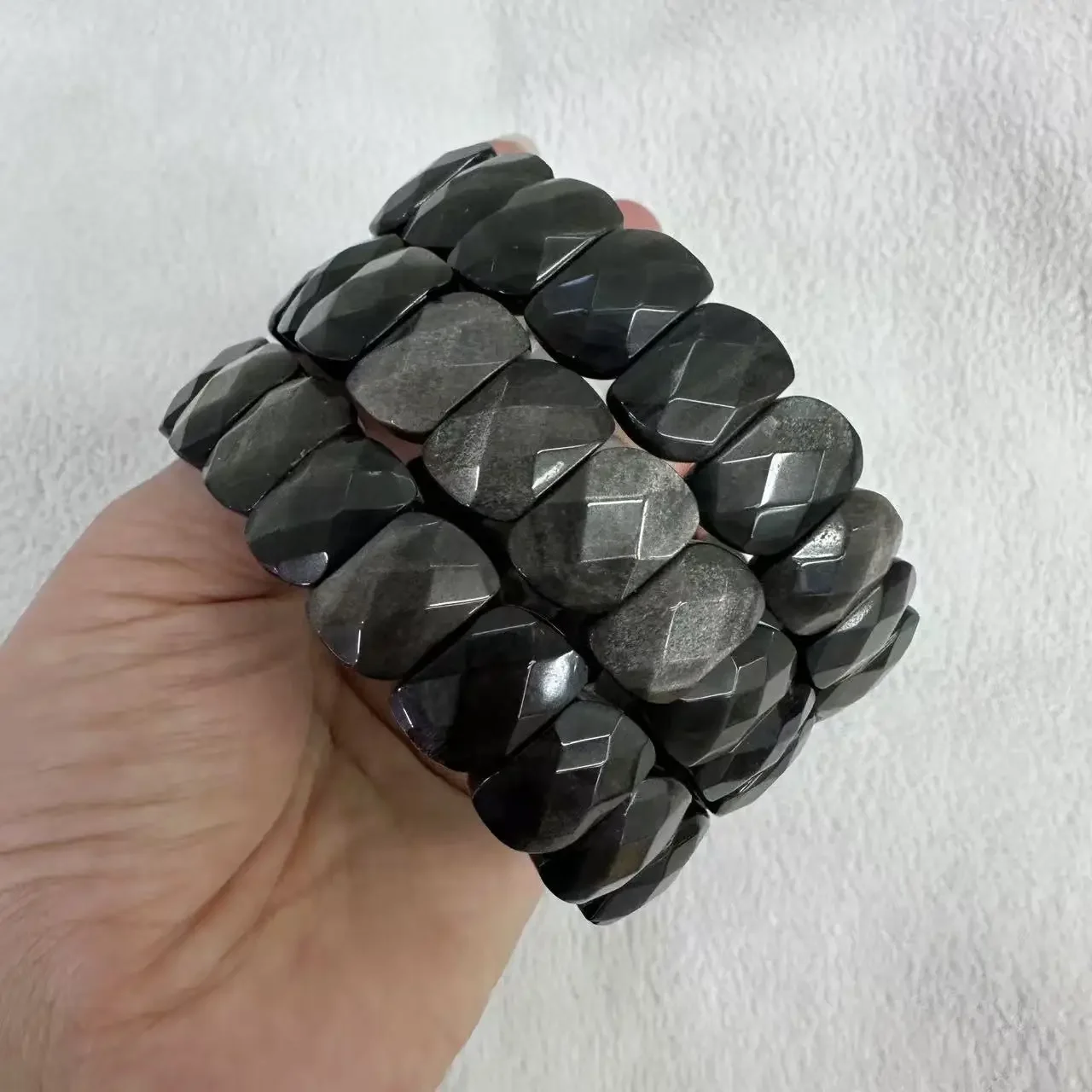 Браслет из натурального серебра с бусинами обсидиана ювелирный браслет