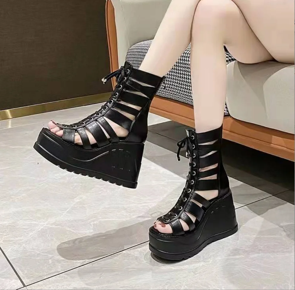 

Women Wedges Sandals High Heels Gothic Punk Summer Platform Shoes Woman Comfort Strappy Zip Buckle Fashion Casual Roman Sandalia