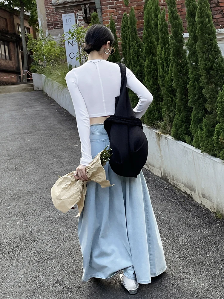 ReddaChic Tall Girl Friendly High Waist Denim Pleated Skirt Blue Y2k 2023 Summer New In Maxi Long Jean Skirt Women Acubi Fashion images - 6