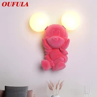 oufula modern wall lamp resin creative pink mouse sconces light led cartoon romantic for decor childrens room home bedroom