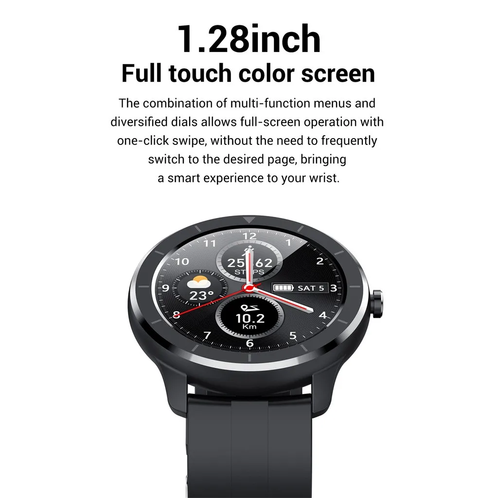 

Смарт-часы T6, 1,28 дюйма, полноэкранный монитор кровяного давления, пульса, пользовательские силиконовые браслеты