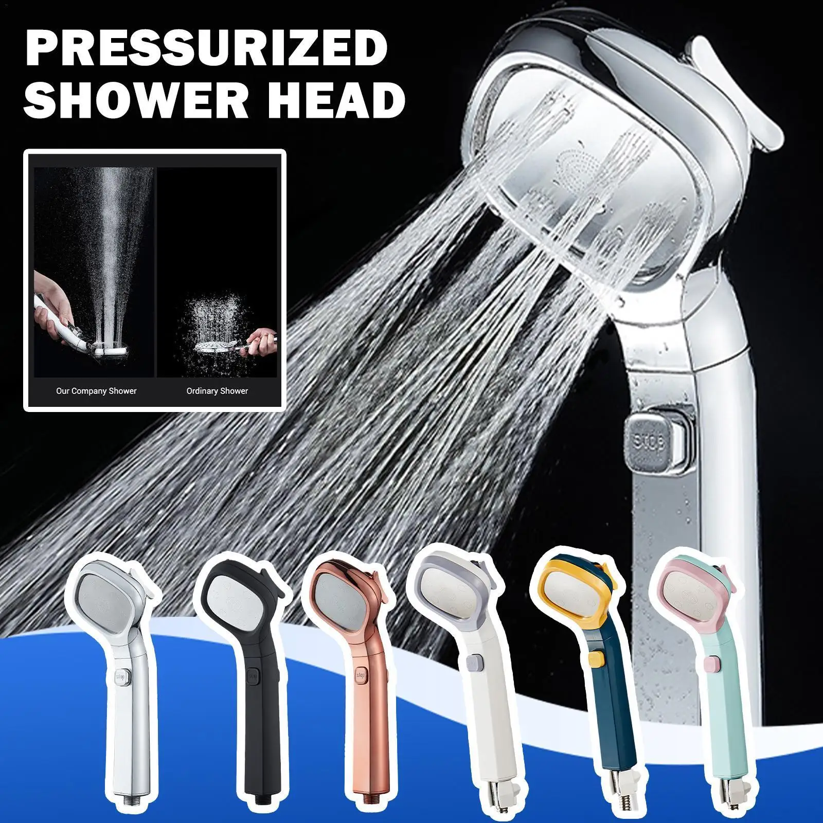 

High Pressure Handheld Shower With On/off Modes Pause Spray Removable Pressurized Switch, 4 Rainfall Shower Hea H7i1