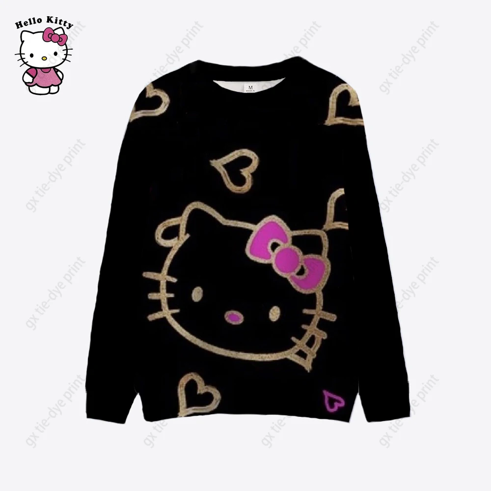 

Осенняя Толстовка с принтом Hello Kitty Женский пуловер с круглым вырезом толстовка женская Удобная Повседневная Верхняя одежда 2023 тонкая