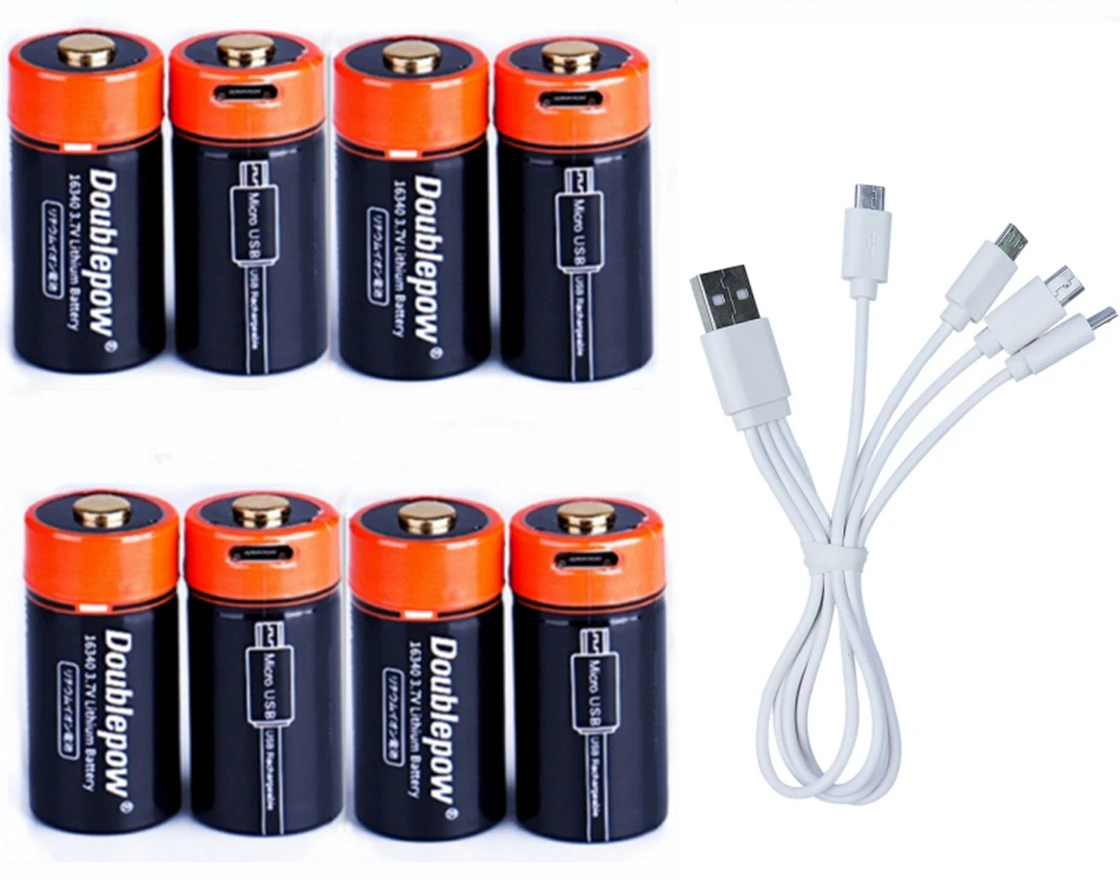 8 шт./партия, перезаряжаемые литиевые аккумуляторы 3,7 в, USB 16340, 650 мАч