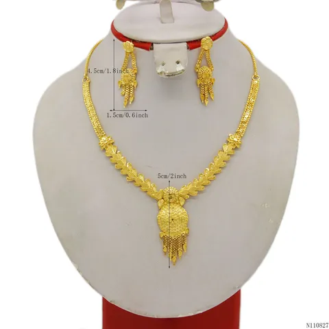 Комплект Adixyn из ожерелья и серег, подвеска золотого цвета в Дубае, ювелирные изделия для свадебной вечеринки, подарки N110817