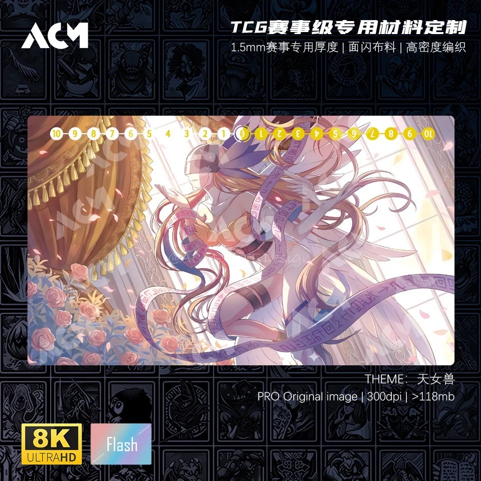 Фото Игровой коврик DIY Digimon TCG Angewomon, 600x350 мм, 1.5 мм, с бесшовными краями, одинарный резиновый, для карточных игр, коврик для мыши, подарки №1