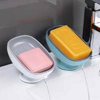 punch free wall mounted double drainage suction cup soap box portable soap holder plastic tray for kitchen bathroom accessories