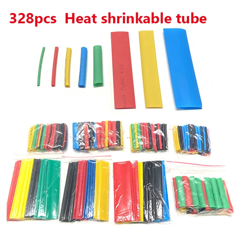 

328pcs Heat Shrinkable Tube Shrinking Assorted Polyolefin Insulation Sleeving 2:1 Wire Cable Sleeve DIY Wire Repair