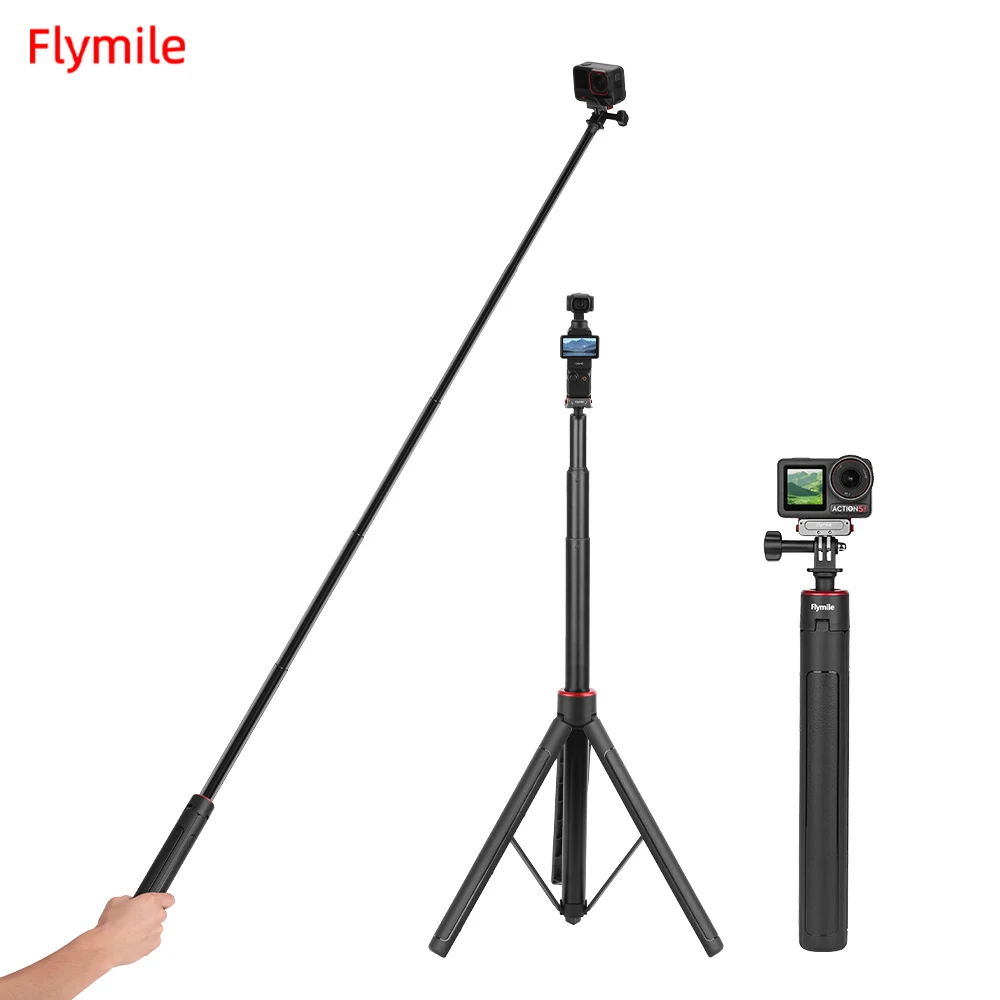 Фото Выдвижной штатив Flymile для селфи-палки для DJI Action 6/5 Pro/4/3/Osmo 360/Pocket 3/Insta 360 X5 X4/GoPro 13, аксессуары для камеры №1