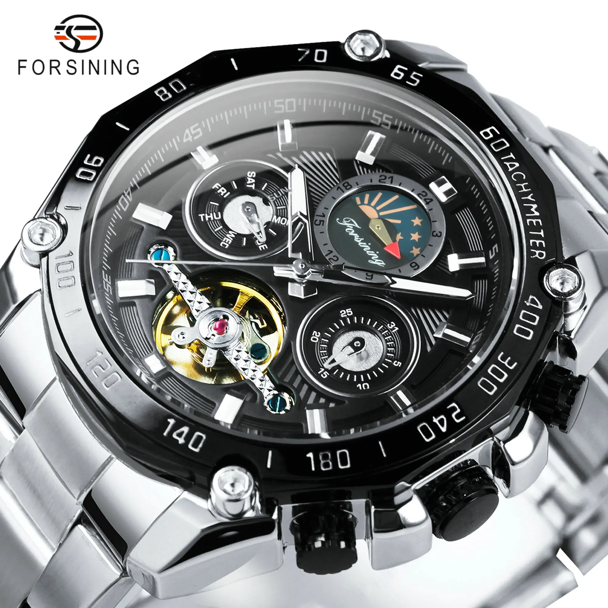 

Forsining Stylish Tourbillon Men Automatic Mechanical Watches Moon Phase Self-Winding Military Sports Clocks relogio masculino