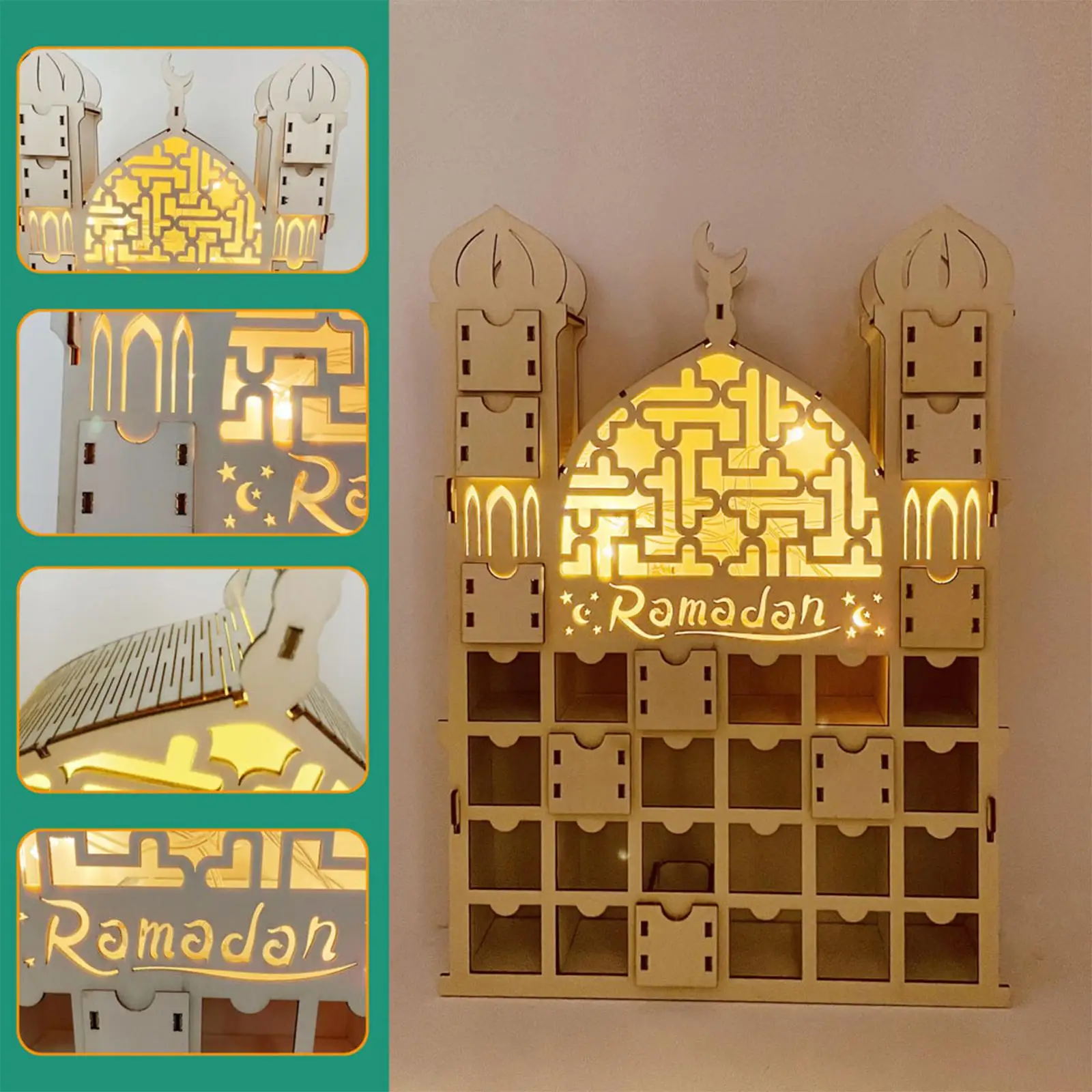 

Eid Mubarak Countdown Calendar Wooden Ornaments Muslim Islamic 30 Days