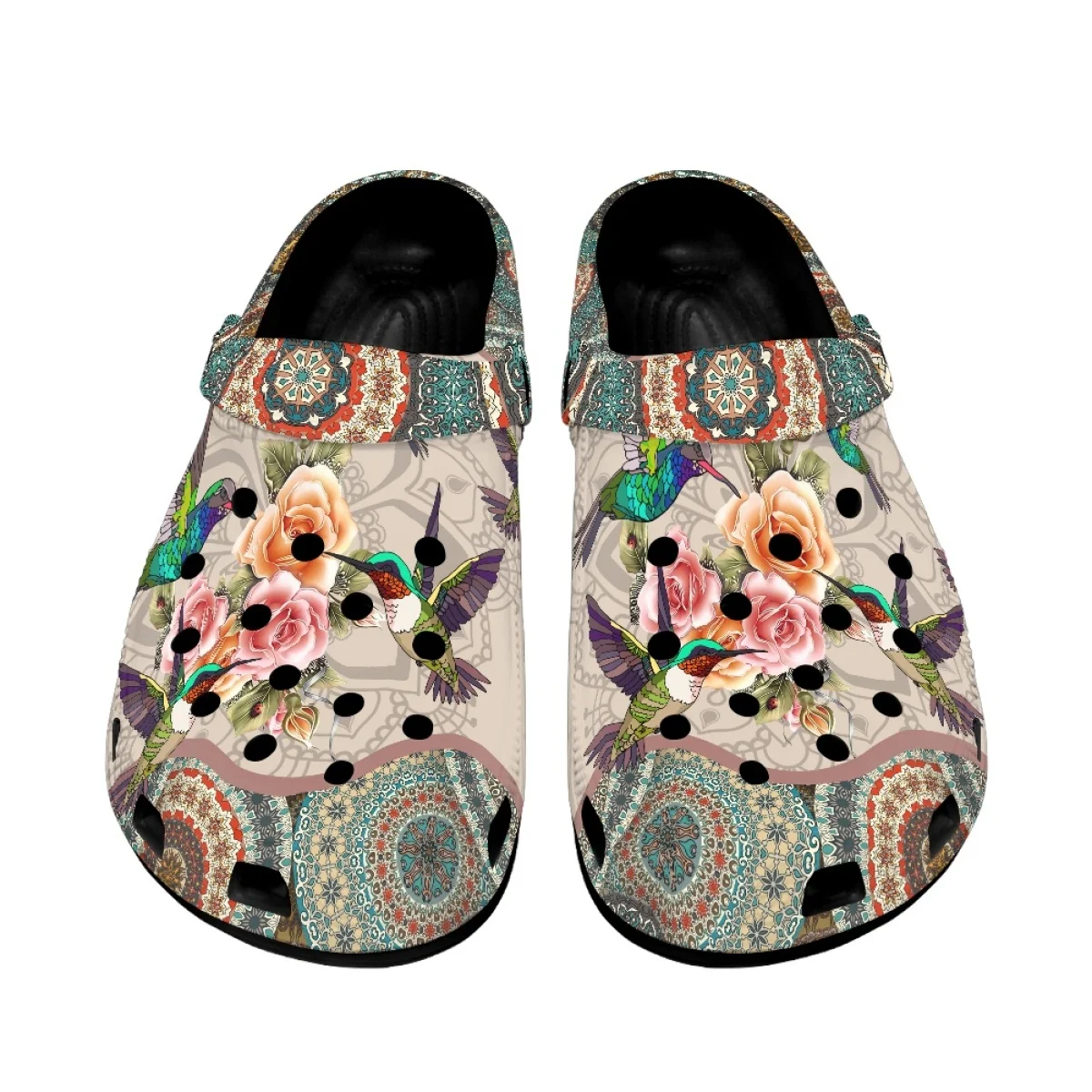 Boho Style Summer Sandals for Women Hummingbird Floral Design Breathable Anti-slip Adults Home Slippers Casual Beach Slides 2023