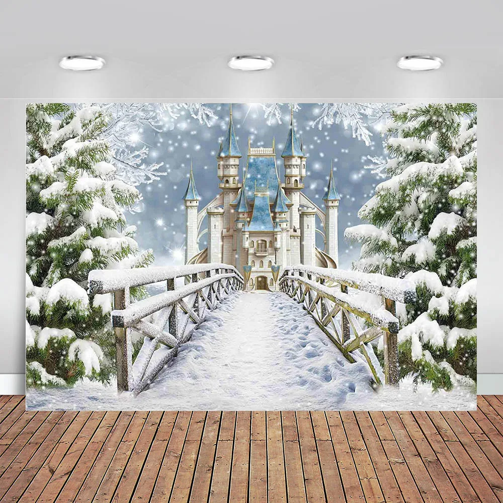

Winter Wonderland Kingdom Princess Castle Backdrop for Photography White Snow Girl Baby Shower Kids Birthday Portrait Party