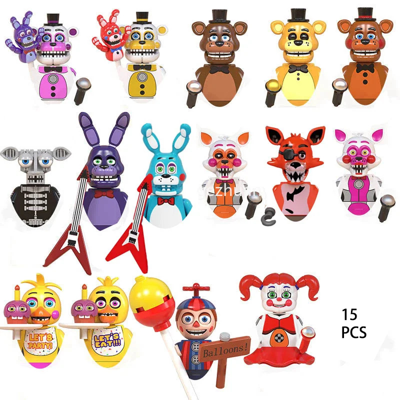 FNAF Five Nights Buy 8 Pcs Blocks Gift Game Figure FNAF Toy Figurine Nightmare Chica Bonnie Foxy Golden Bonnie Bear Figures Gift