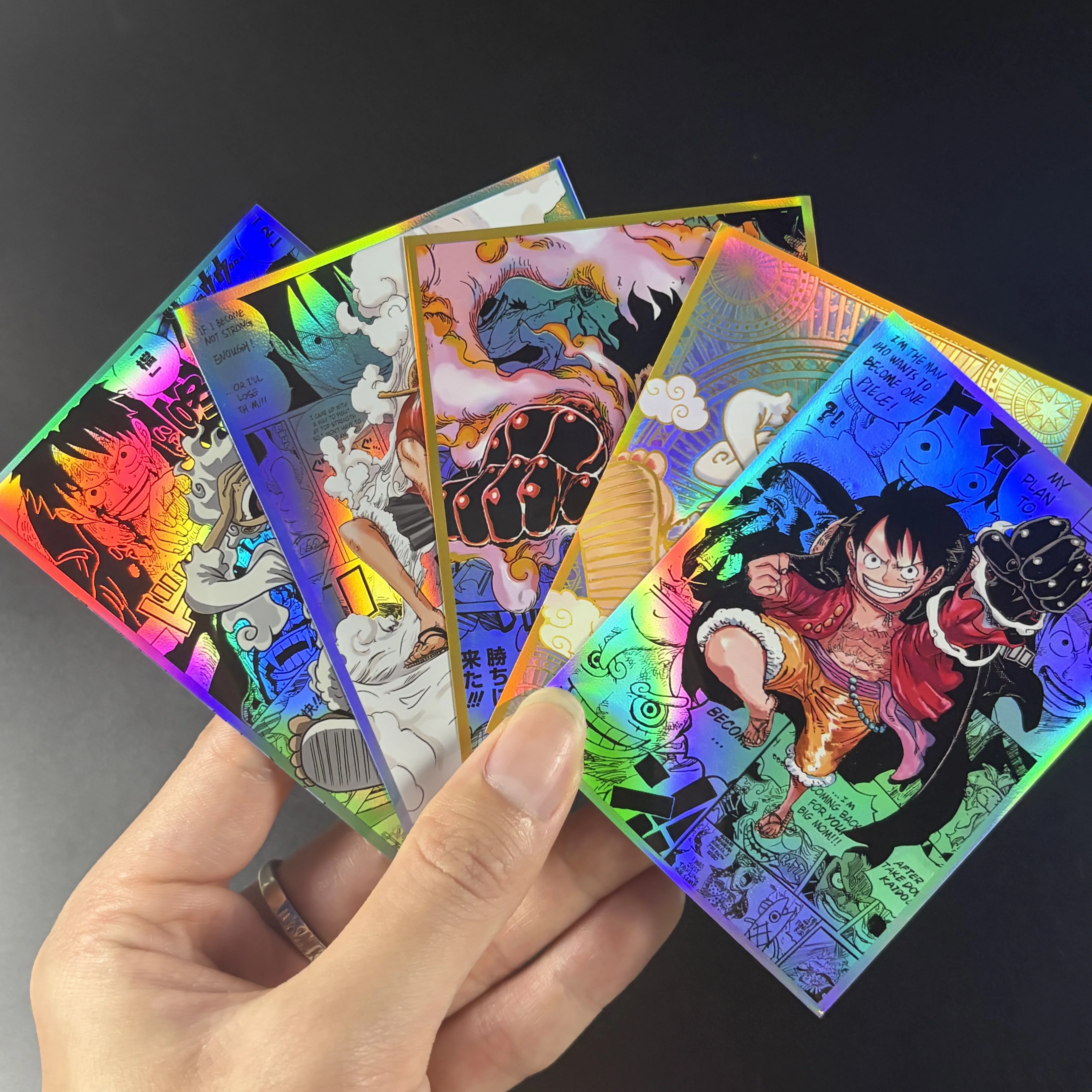 Фото Набор из 60 голографических лазерных блестящих протекторов для карт One Piece Anime LUFFY, стандартные 67x92 мм, для карт OPCG/TCG/MGT №2