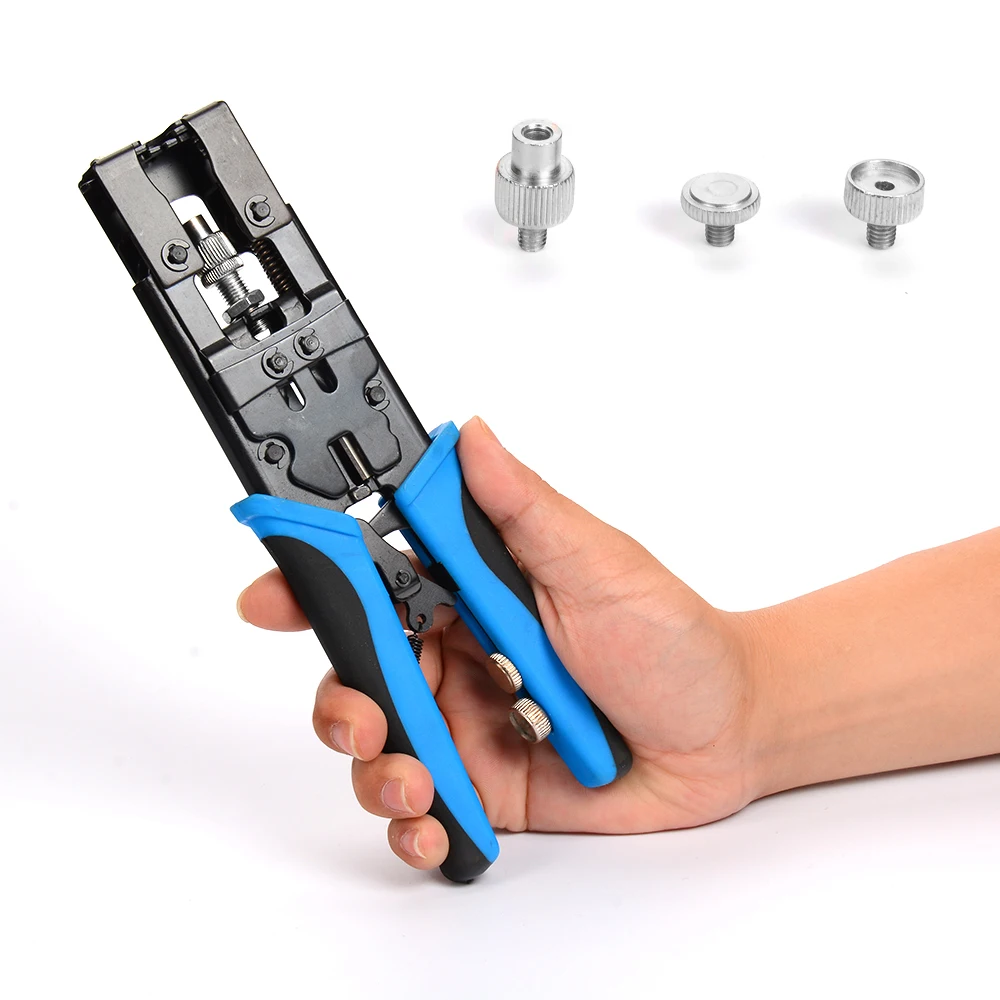 Комплект для обжима компрессионных коннекторов, регулируемый кримпер для коаксиального кабеля RG59 RG6 F BNC RCA с 10PCS on.